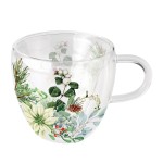 Tasse  th en verre double paroi poinsettia blanc