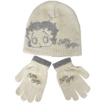 Set bonnet et gants enfant Betty Boop beige avec broderies