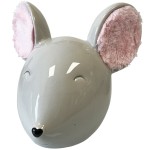 Tirelire souris grise en cramique avec les oreilles en peluche