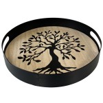 Plateau arbre de vie en mtal et bois 30 cm