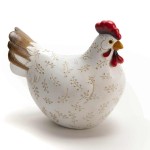 Statuette en rsine blanche poule fleurie 21 cm