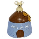 Petite boite  dents de lait souris sur un petit moulin bleu