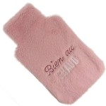 Bouillotte fourrure rose broderie bien au chaud