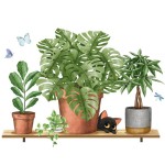 Autocollant mural plantes et chaton sur tagre