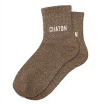 Paire de chaussettes paillettes chaton marron