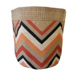 Cache-pot en jute motifs Bandes Colores 18 cm