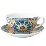 Set tasse et sous tasse en porcelaine colore