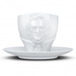 Tasse Richard Wagner avec sous tasse en porcelaine blanche