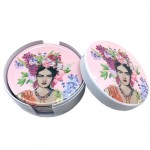 Boite rose contenant 6 sous-verres Frida Khalo