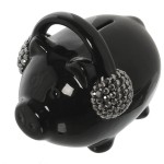 Tirelire cochon avec casque  strass en cramique 13 cm