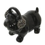 Tirelire bouledogue avec casque  strass en cramique  15 cm