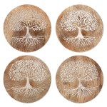 Set de 4 sous-verres rond arbre de vie en bois sculpt