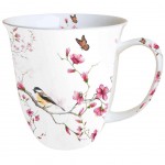 Tasse en Porcelaine Fine - Oiseau, papillon et fleurs