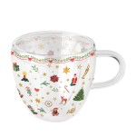 Tasse  th en verre double paroi dcoration de Nol