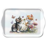 Mini plateau rectangulaire motif chatons et papillons