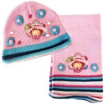 Ensemble bonnet et charpe Charlotte aux fraises rose 2-4 ans